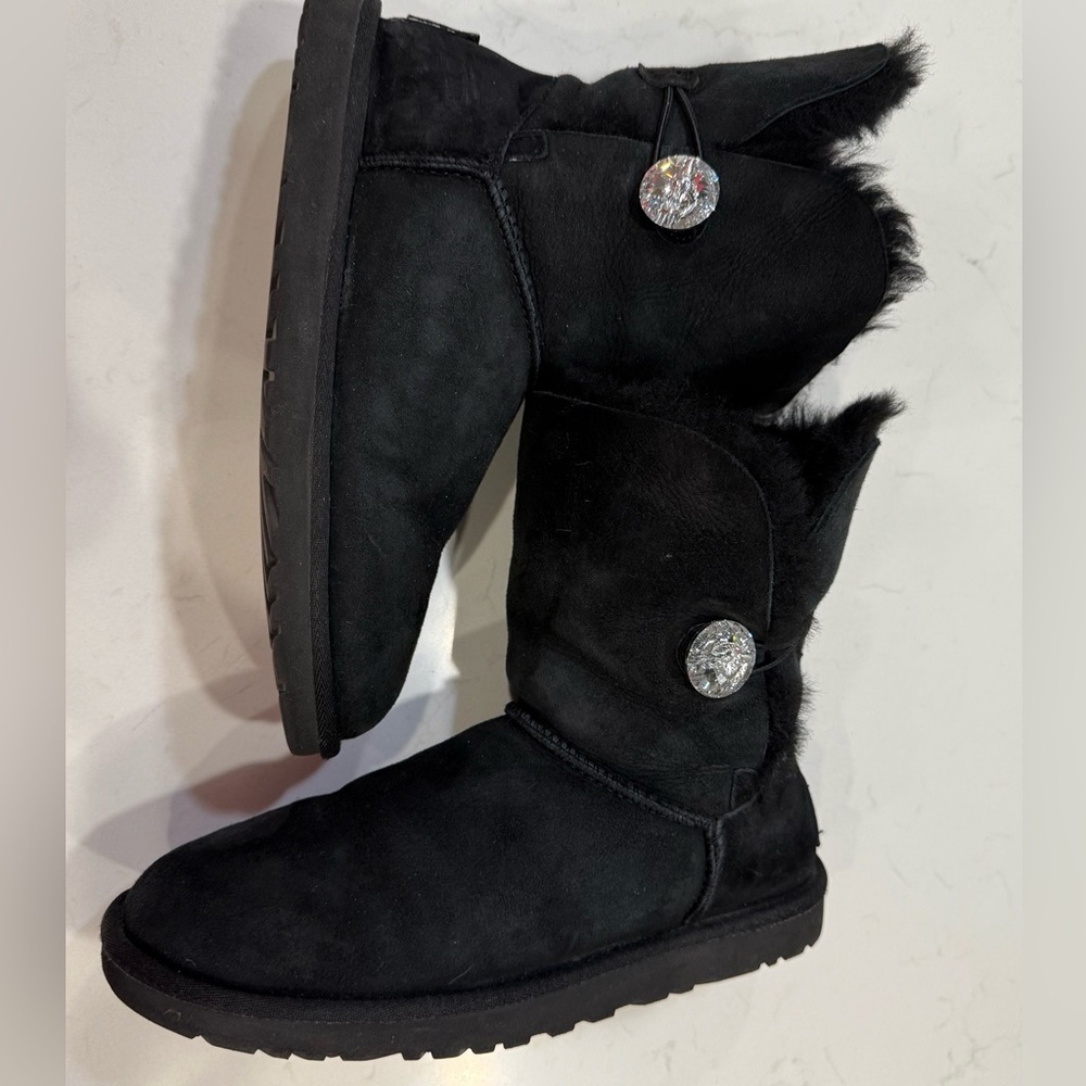 GUC UGG Black Short Boots with Rhinestones